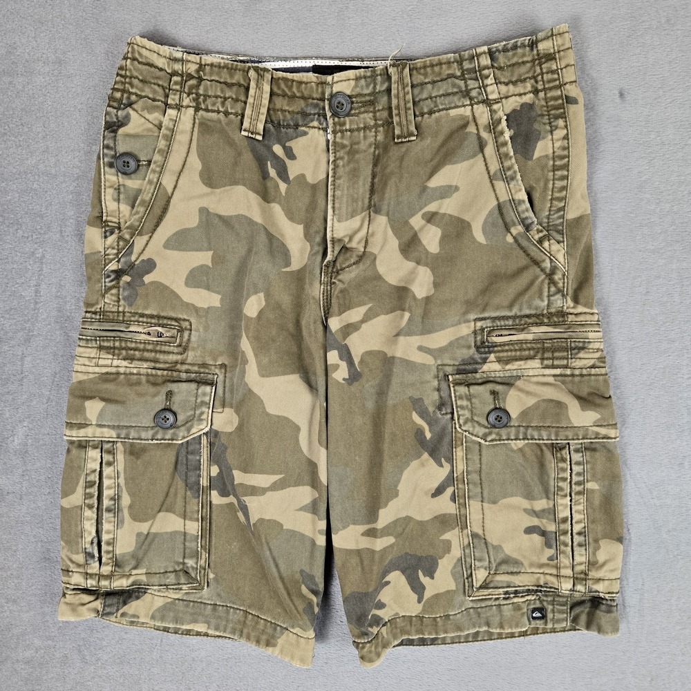 Quicksilver Camo Cargo Shorts Mens 28 Paratrooper Military‎ Zip Pocket Y2K Retro